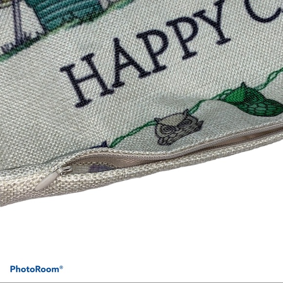 HAPPY CAMPER Throw Pillow Zipper Cover 17”x17” RV Caravan Traveler Vacation - Picture 3 of 4